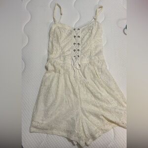 Lace-Up Cream Romper